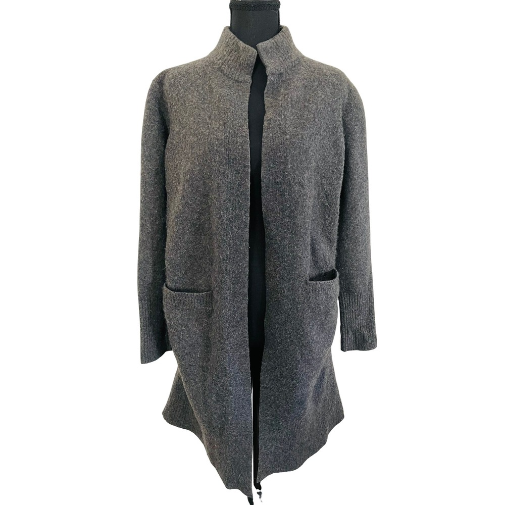 Athleta Merino Wool Cashmere Open Cardigan Sweater MockNeck Charcoal Cozy Medium